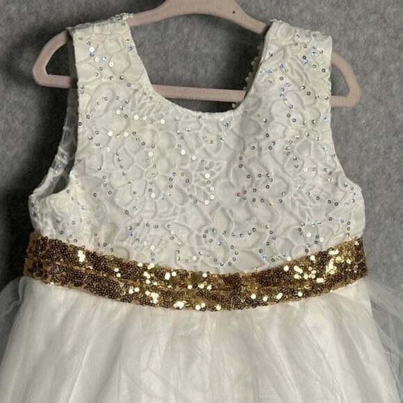 AiLe Rabbit Girls Dress Size 5T NWT Gold Sequin Bow Lace Tulle wedding baptism - Picture 7 of 9